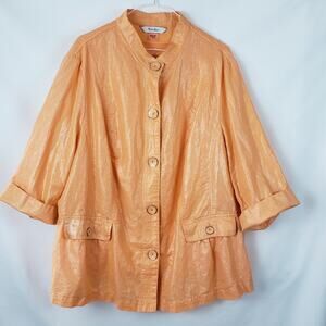 Tan Jay tangerine melon metallic linen jacket and shell 22W 2X